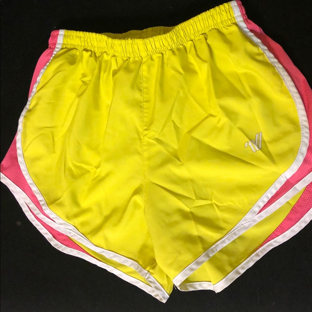 Pink and yellow exercise shorts